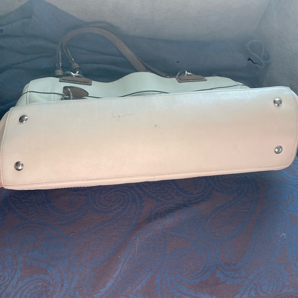 COACH Penelope Ivory Leather Brown Snakeskin Carryall Tote Bag - Picture 2 of 8